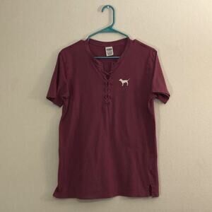 Pink Victoria’s Secret Size XS Love Pink Shirt w Logo Lace Up Cross Cross Detail